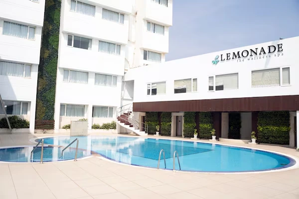 Pool deck beside Lemonade wellness spa